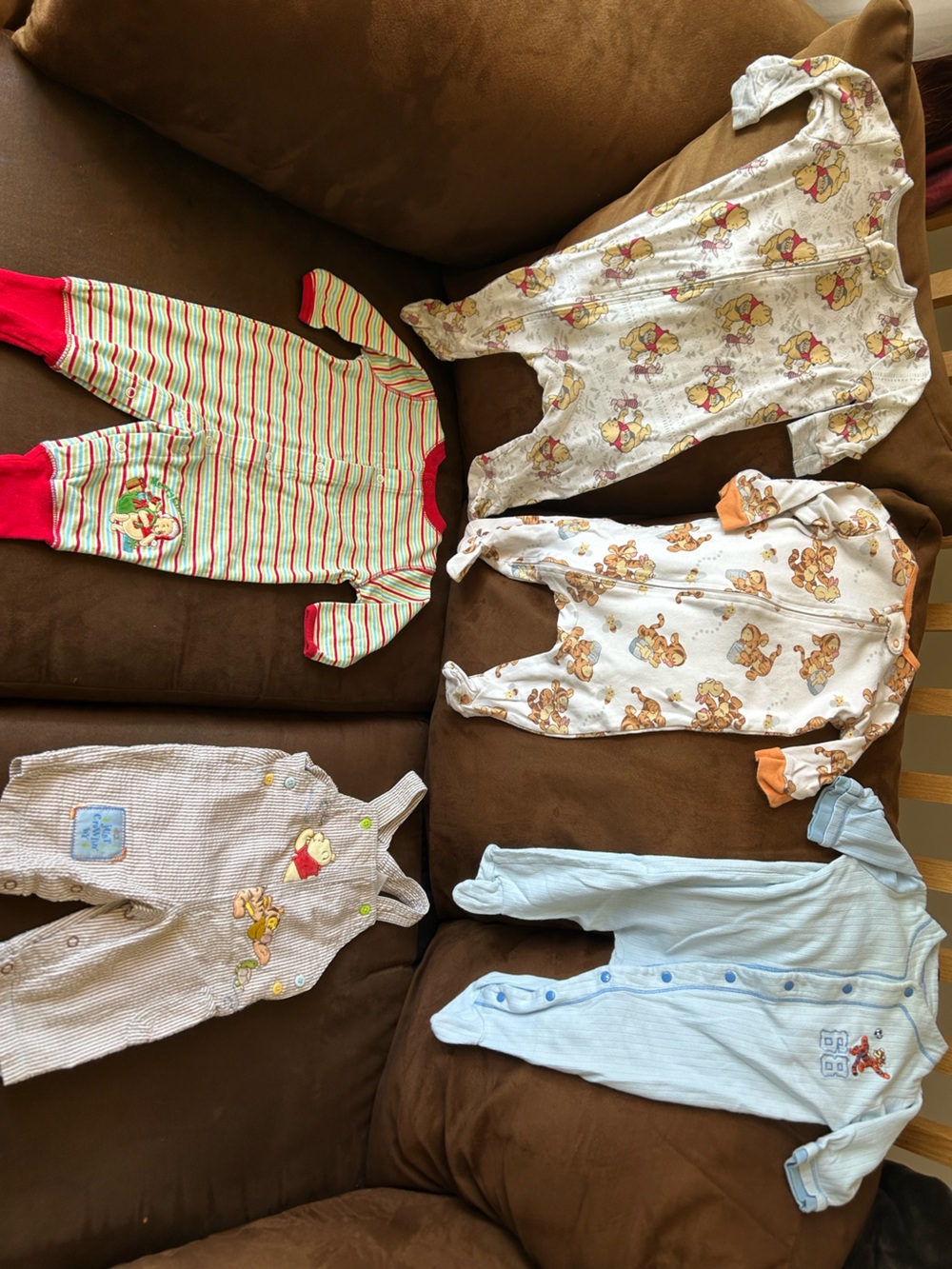 Pooh and Tigger! Lot of 5: 3-6mo rompers and footie pajamas